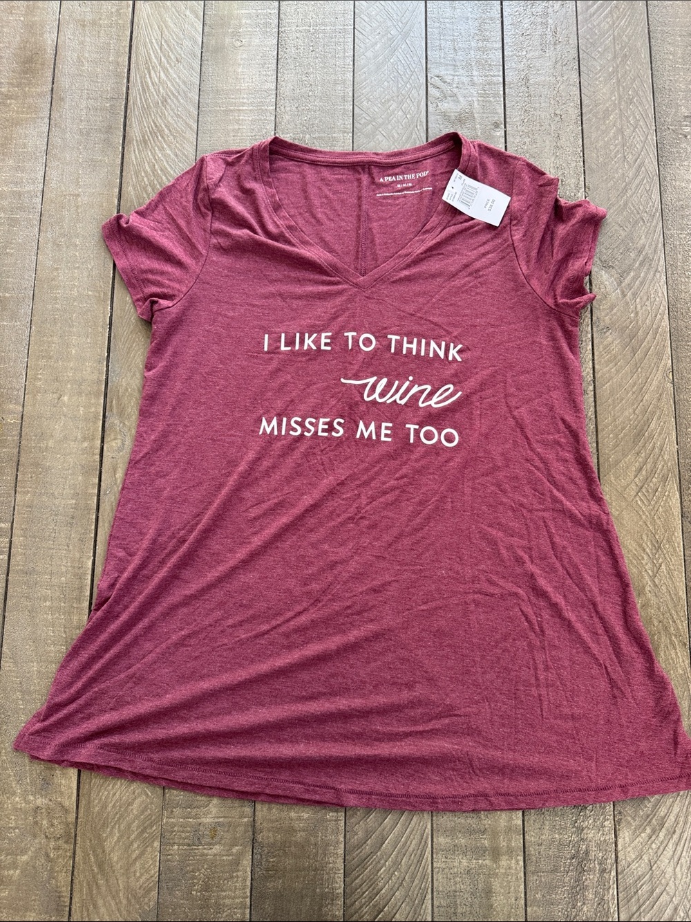 A Pea in the Pod Burgundy V-Neck Maternity Tee with Wine Quote